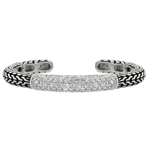 Sterling Silver Tribal Cubic Zirconia Bangle 